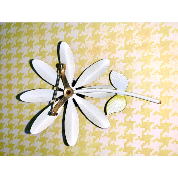 Big Tall Enamel Flower Pin - Light and Dark Gray, 3-5/8 Inches Tall, 1970s - Picture 3 of 4